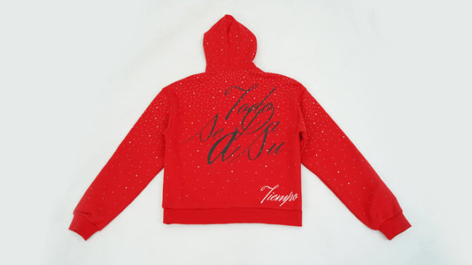 ( Pre-Order ) FULL RHINESTONE HOODIE - RED / BLACK
